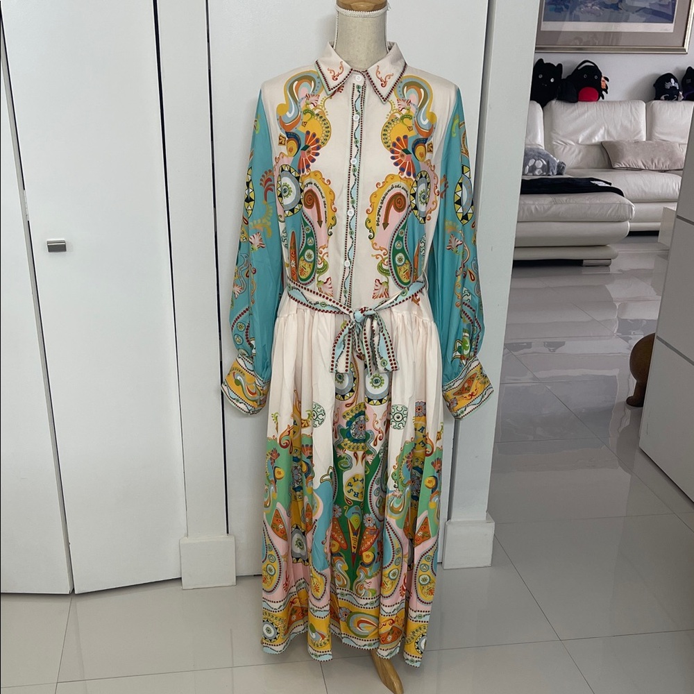 Alemais Vibrant Long Sleeve Pinball Paisley Print Dress